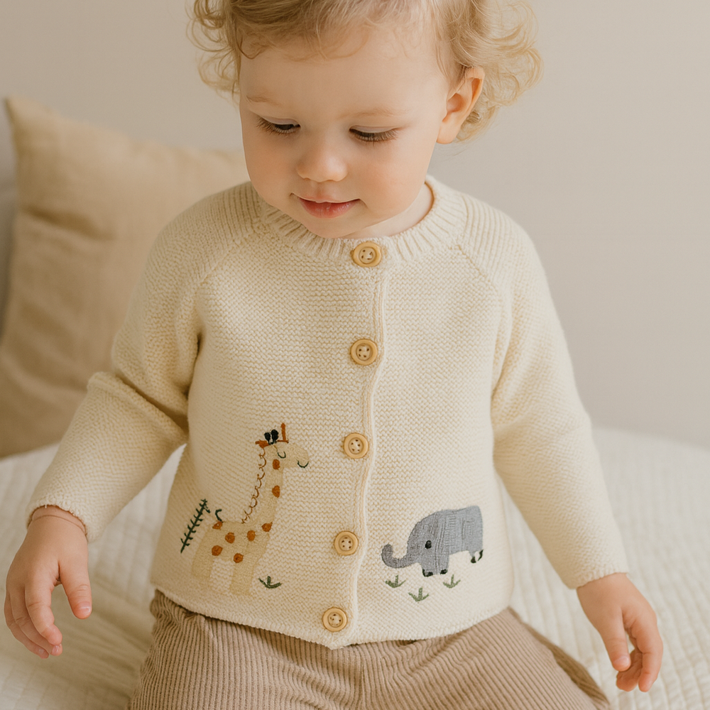 Baby Dieren Gebreid Vest close-up